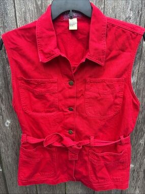 Denim&Co Red Sleeveless Utility Vest